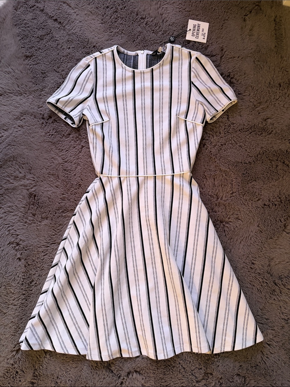 Opening Ceremony Fit & Flare White & Black Striped Short Sleeve Dress (NWT)